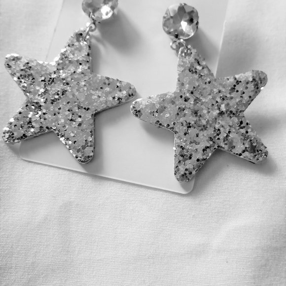 Handmade Jewelry - Star Earrings Felt/Sequin Glitter Pierced Ears